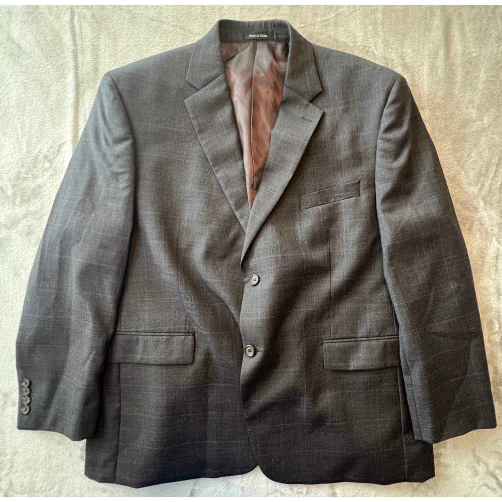 Lauren Ralph Lauren Suit Jacket Mens 44S Gray Plaid 100% Wool Two Button Blazer